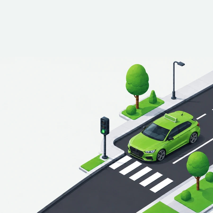 Auto aan een verkeerslicht en zebrapad, voorbereiding op het rijbewijs B in België