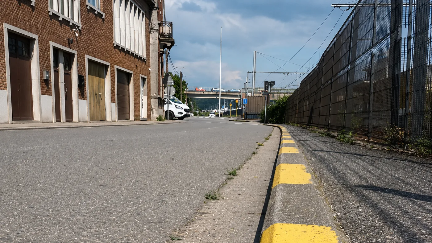 Ligne jaune discontinue au bord de la chaussée