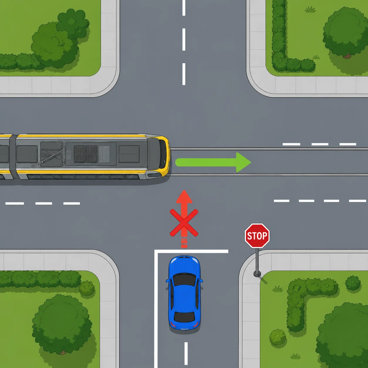 De tram heeft voorrang, ook van links