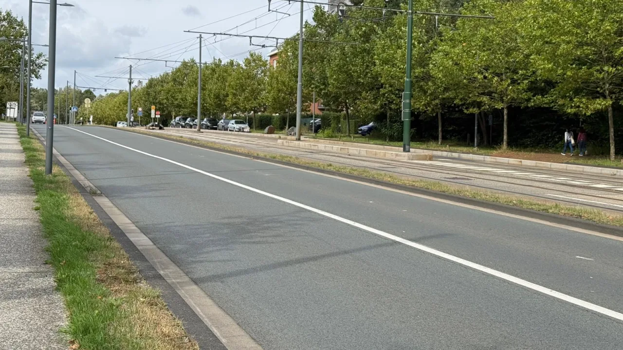Ligne blanche continue séparant deux bandes de circulation sur une avenue