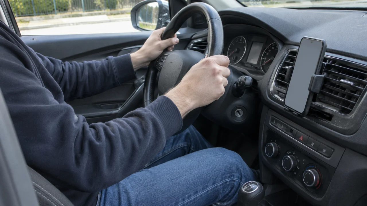 Ici le téléphone est fixé dans un support et les deux mains tiennent le volant. Est-ce permis ?