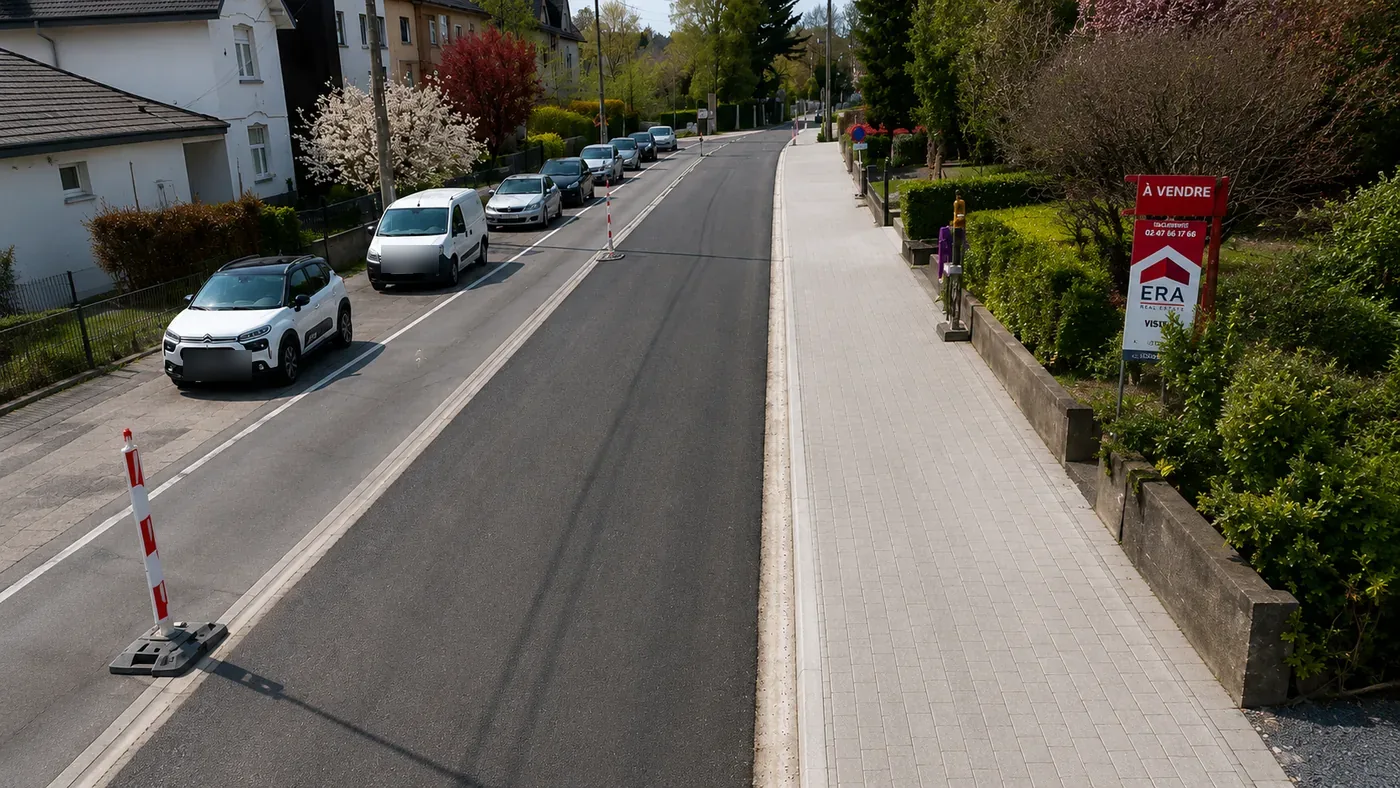 Coupe d'une rue : la chaussée surlignée, le trottoir et l'accotement à part
