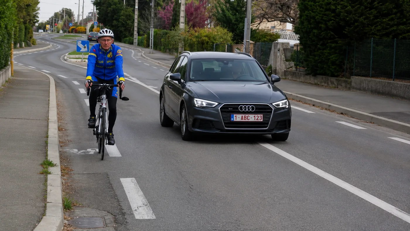 Dépassement d'un cycliste sur une bande latérale hors agglomération