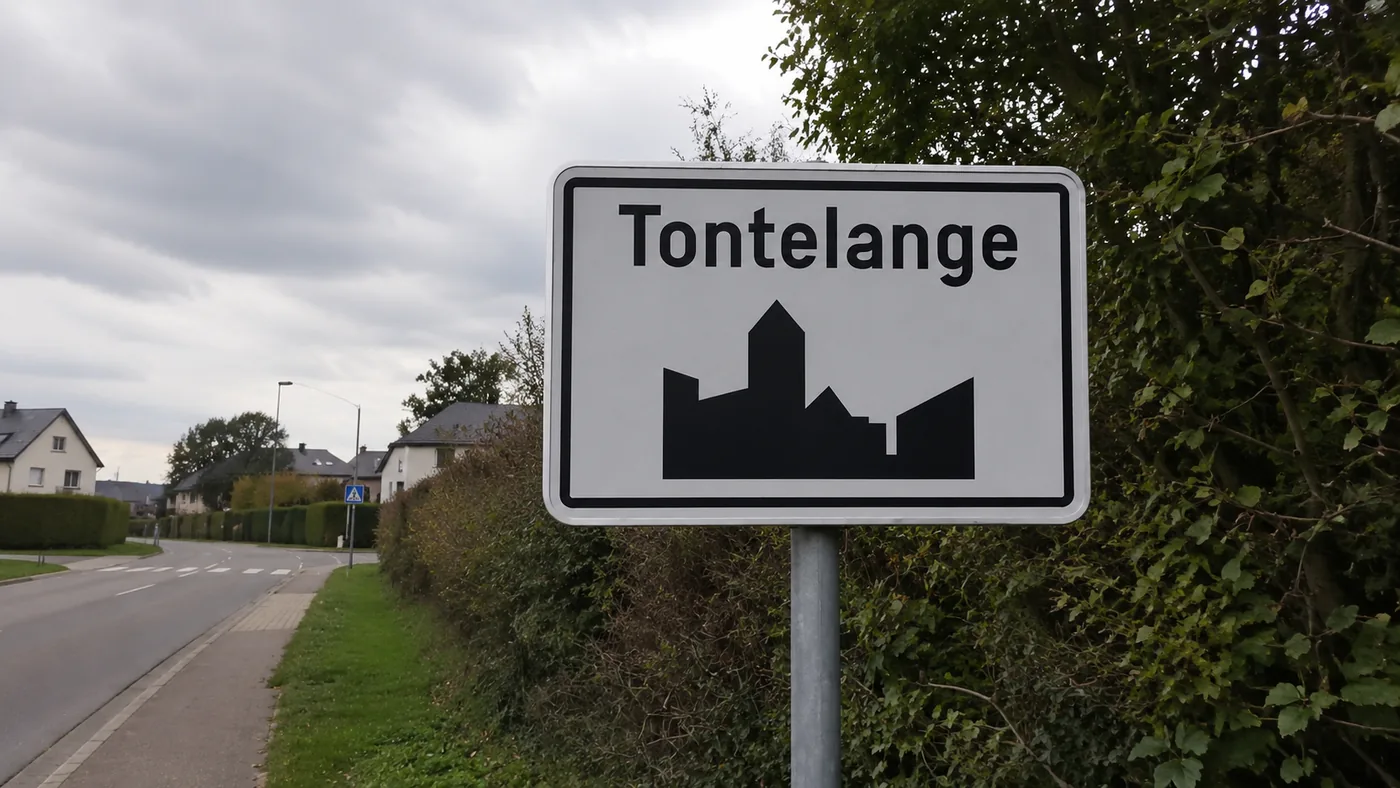 Panneau d'agglomération à silhouette de maisons à l'entrée d'un village