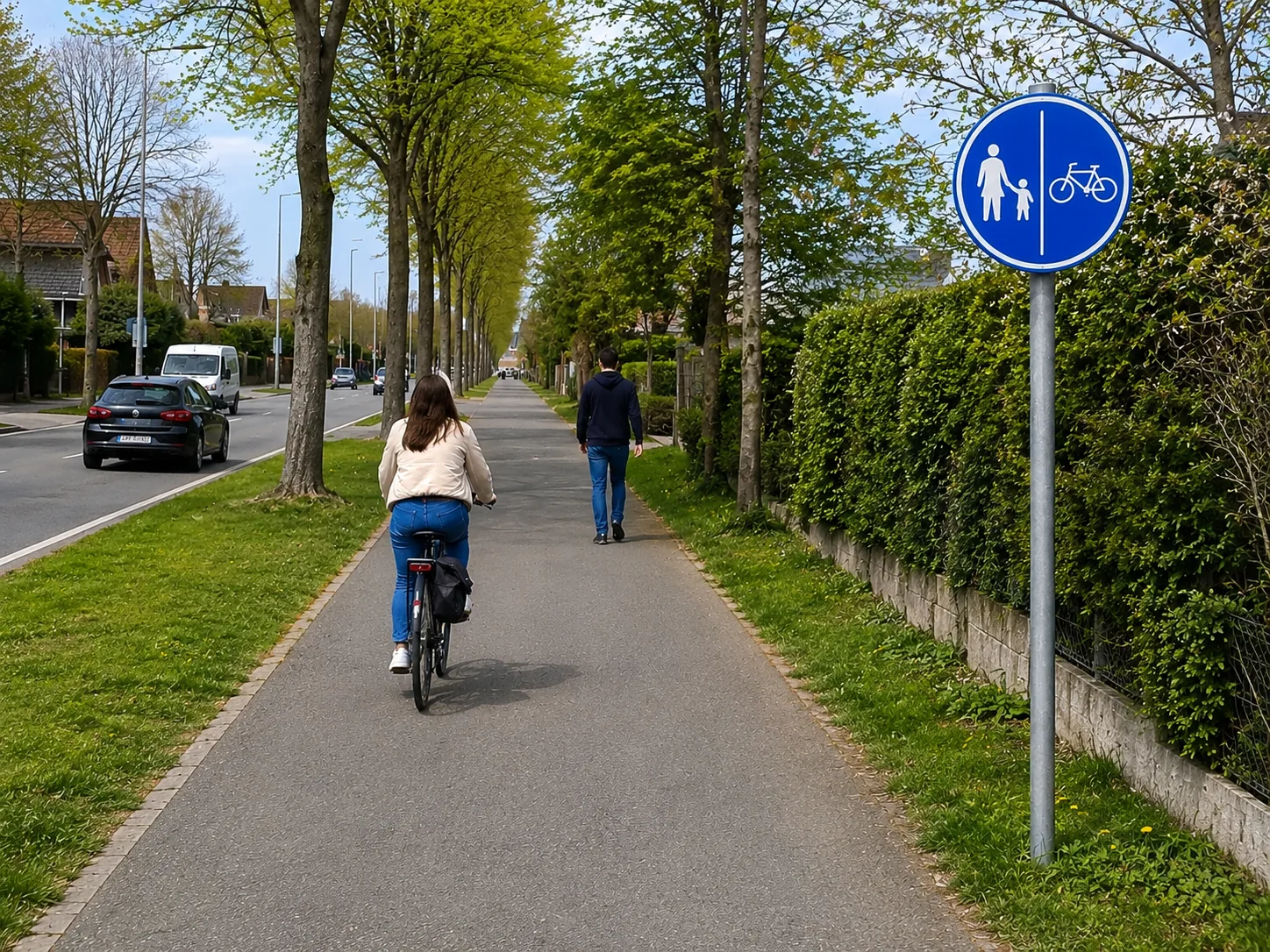 Panneau belge rond bleu réservant un chemin aux piétons et aux cyclistes
