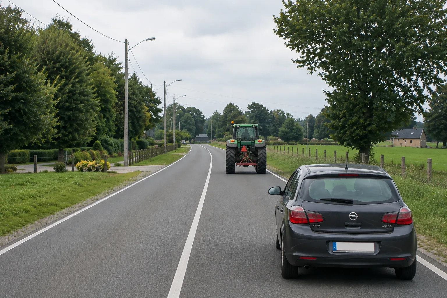 Ligne blanche continue et tracteur lent
