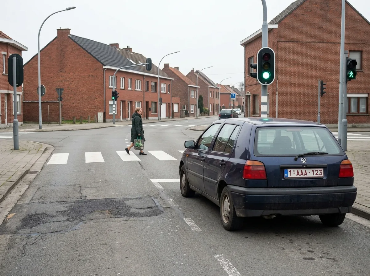 Feu au vert alors qu'un piéton termine de traverser sur le passage