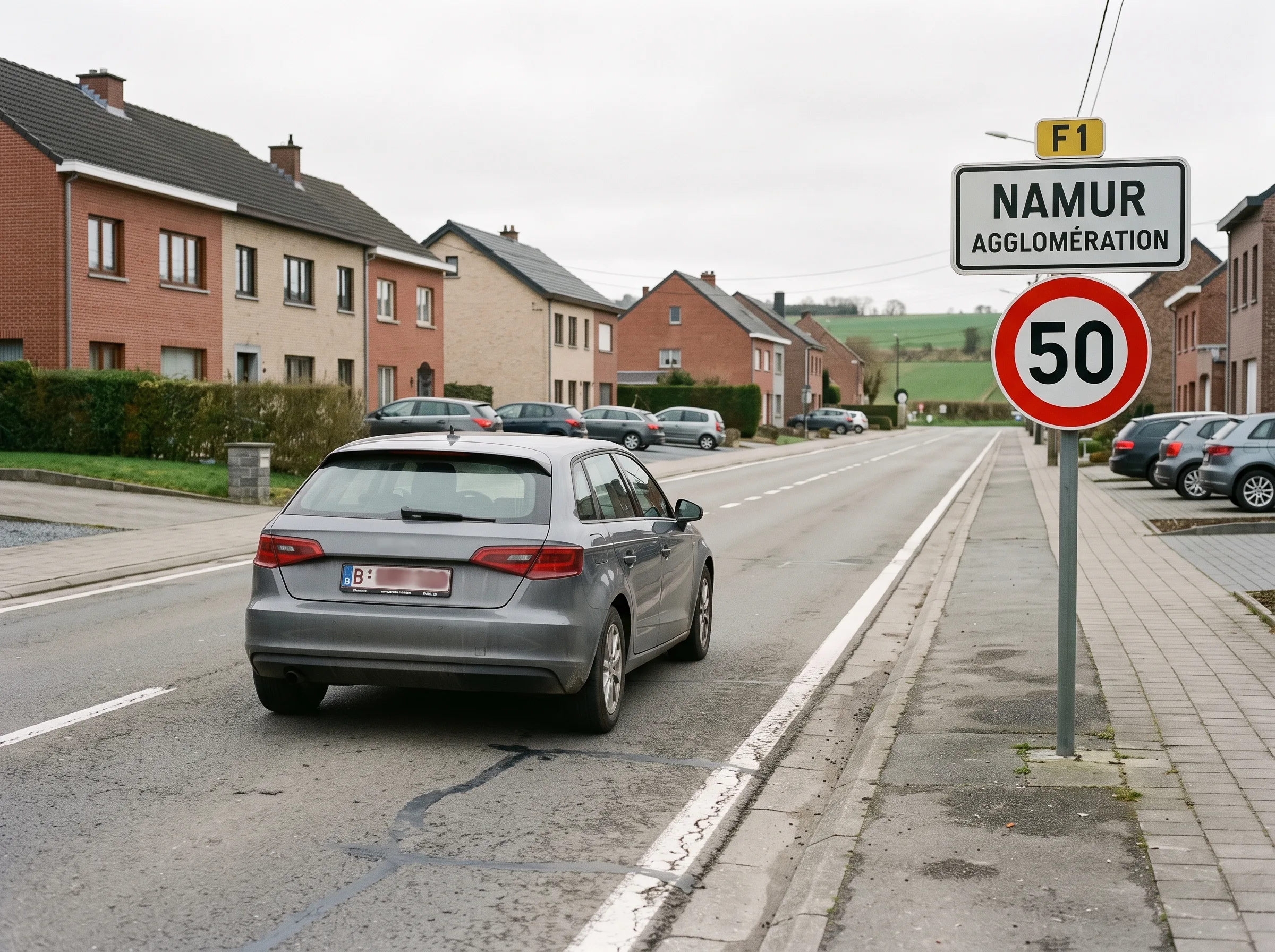 Signal d'agglomération à l'entrée d'un village wallon, panneau en français