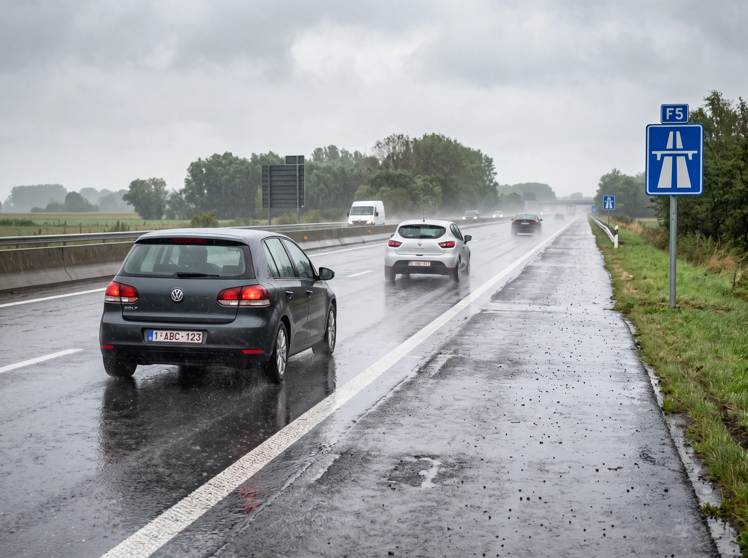 Schéma de la mesure d'une distance de sécurité sur autoroute par le temps de passage à un repère fixe