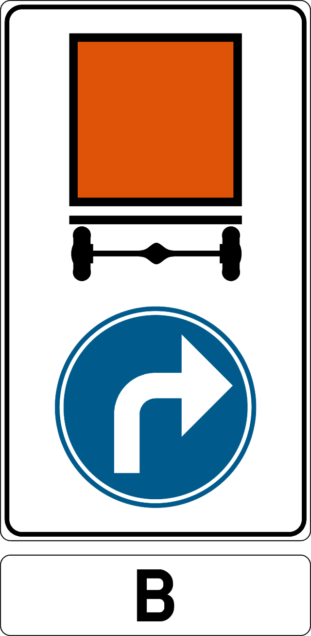 Direction obligatoire pour véhicules transportant des marchandises dangereuses (catégorie B) — à droite