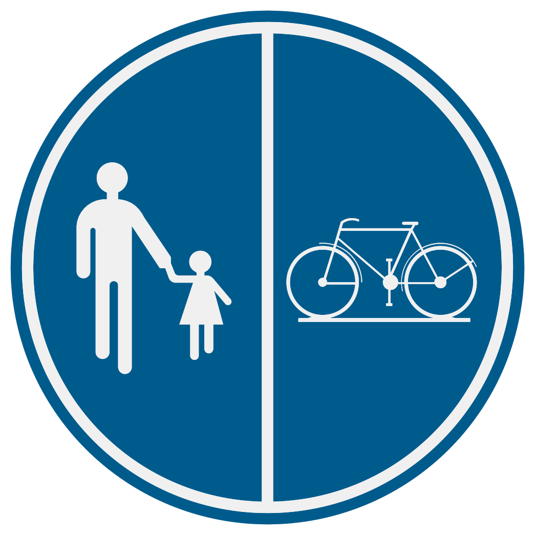 Voies séparées pour piétons et cyclistes — vélo à droite